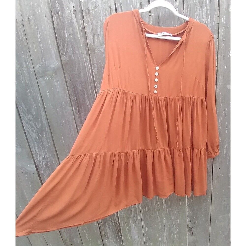 Ecowish size M peasant tiered swing top pumpking orange long sleeve